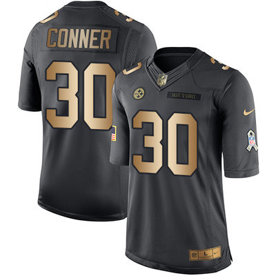 [FULLY STITCHED] #30 Pittsburgh Steelers James Conner Black Gold Salute To Service Limited Football Jersey 