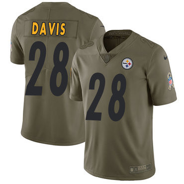 [FULLY STITCHED] #28 Pittsburgh Steelers Sean Davis Olive 2017 Salute To Service Limited Football Jersey 