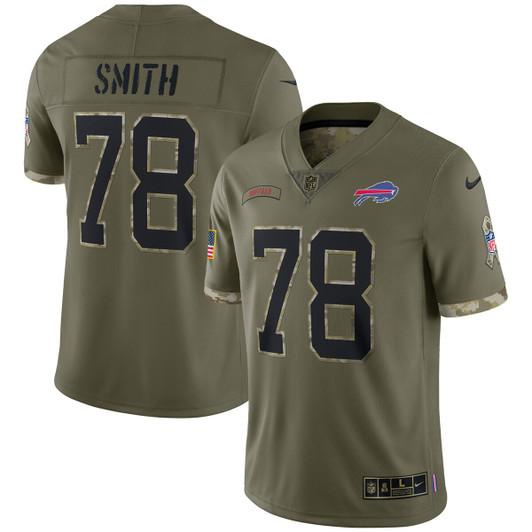 [FULLY STITCHED] Buffalo Bills Bruce Smith 2022 Salute To Service Olive Limited Football Jersey 
