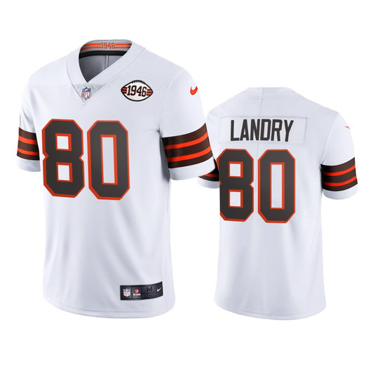 [FULLY STITCHED] Cleveland Browns Jarvis Landry White 75th Anniversary Limited Football Jersey 