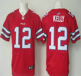 [FULLY STITCHED] #12 Buffalo Bills Jim Kelly Red 2015 Limited Football Jersey 