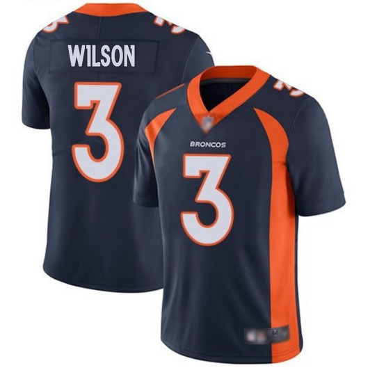 [FULLY STITCHED] #3 Denver Broncos Russell Wilson Alternate Navy Limited Football Jersey 