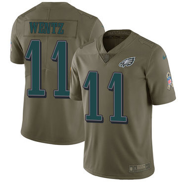 [FULLY STITCHED] #11 Philadelphia Eagles Carson Wentz Olive 2017 Salute To Service Limited Football Jersey 