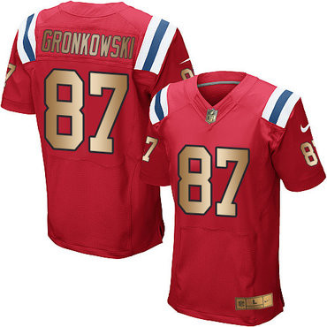 [FULLY STITCHED] #87 New England Patriots Rob Gronkowski Red Alternate Gold Limited Football Jersey 