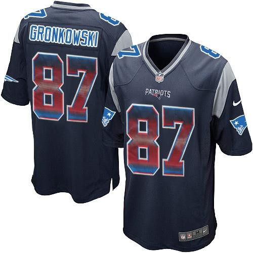 [FULLY STITCHED] #87 New England Patriots Rob Gronkowski Navy Blue Strobe Limited Football Jersey 