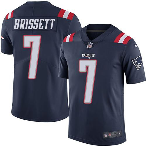[FULLY STITCHED] #7 New England Patriots Jacoby Brissett Navy Blue Rush Limited Football Jersey 