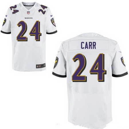 [FULLY STITCHED] #24 Baltimore Ravens Brandon Carr White Road Limited Football Jersey 