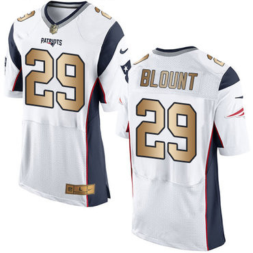 [FULLY STITCHED] #29 New England Patriots Legarrette Blount White New Gold Limited Football Jersey 