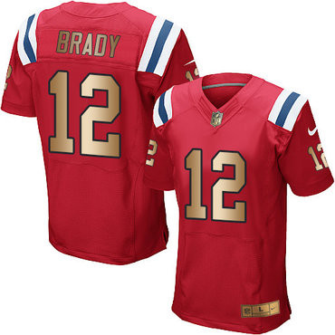 [FULLY STITCHED] #12 New England Patriots Tom Brady Red Alternate Gold Limited Football Jersey 