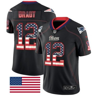 [FULLY STITCHED] #12 New England Patriots Tom Brady Black Rush USA Flag Limited Football Jersey 