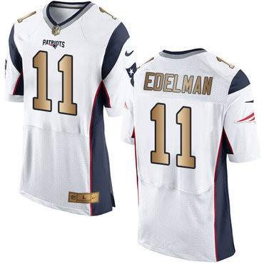 [FULLY STITCHED] #11 New England Patriots Julian Edelman White New Gold Limited Football Jersey 