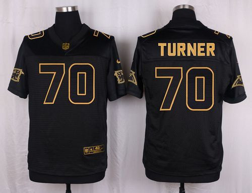 [FULLY STITCHED] #70 Carolina Panthers Trai Turner Black Gold Collection Limited Football Jersey 