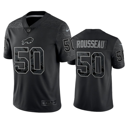 [FULLY STITCHED] Buffalo Bills Gregory Rousseau Reflective Black Limited Football Jersey 