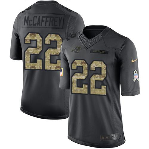 [FULLY STITCHED] #22 Carolina Panthers Christian Mccaffrey Black 2016 Salute To Service Limited Football Jersey 
