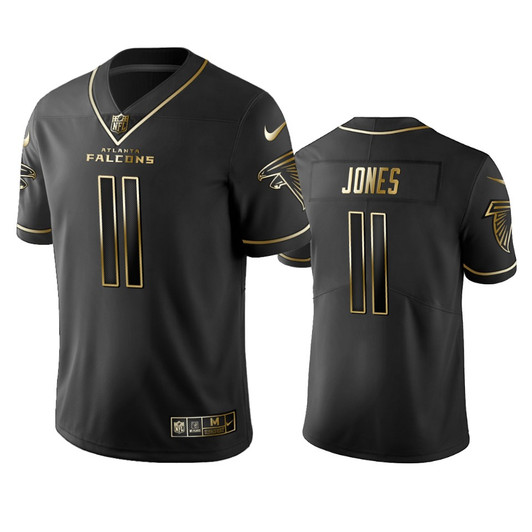 [FULLY STITCHED] Atlanta Falcons 100 Julio Jones Black Golden Edition Limited Football Jersey 