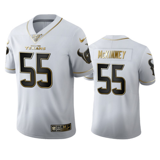 [FULLY STITCHED] Houston Texans Benardrick Mckinney White 100th Season Golden Edition Limited Football Jersey 