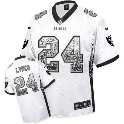 [FULLY STITCHED] #24 Oakland Raiders Marshawn Lynch White Drift Limited Football Jersey 