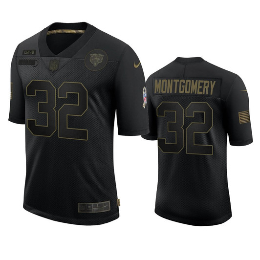 [FULLY STITCHED] Chicago Bears David Montgomery Black 2020 Salute To Service Limited Football Jersey 