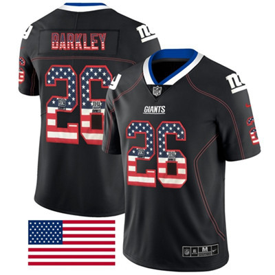 [FULLY STITCHED] #26 New York Giants Saquon Barkley Black Rush USA Flag Limited Football Jersey 