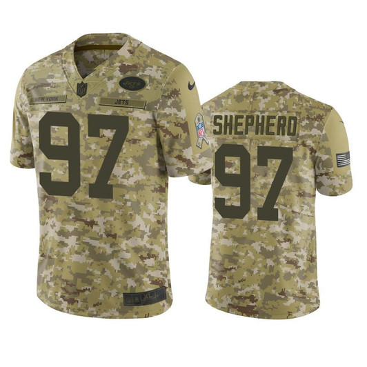[FULLY STITCHED] New York Jets Nathan Shepherd Camo Salute To Service Limited Football Jersey 