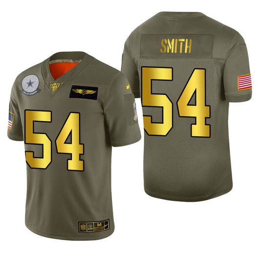 [FULLY STITCHED] Dallas Cowboys Jaylon Smith 2019 Salute To Service 100 Metallic Limited Football Jersey 