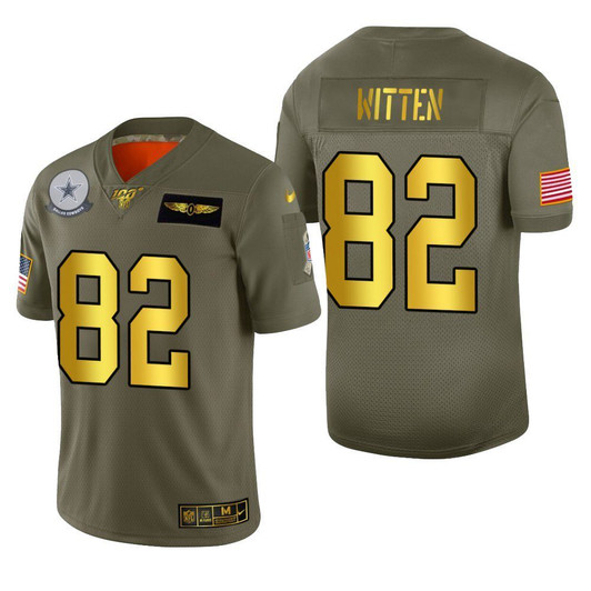 [FULLY STITCHED] Dallas Cowboys Jason Witten 2019 Salute To Service 100 Metallic Limited Football Jersey 