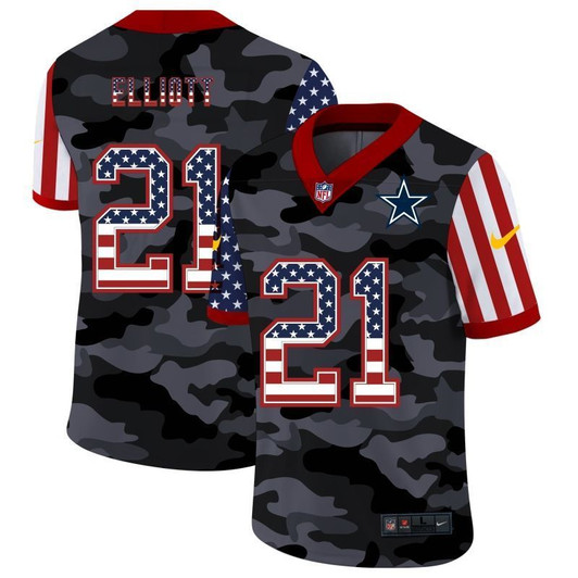 [FULLY STITCHED] #21 Dallas Cowboys Ezekiel Elliott 2020 Camo Black Limited Football Jersey 