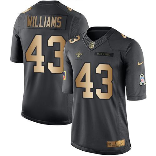 [FULLY STITCHED] #43 New Orleans Saints Marcus Williams Black Gold Salute To Service Limited Football Jersey 