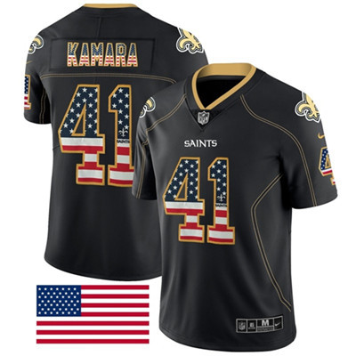 [FULLY STITCHED] #41 New Orleans Saints Alvin Kamara Black Rush USA Flag Limited Football Jersey 