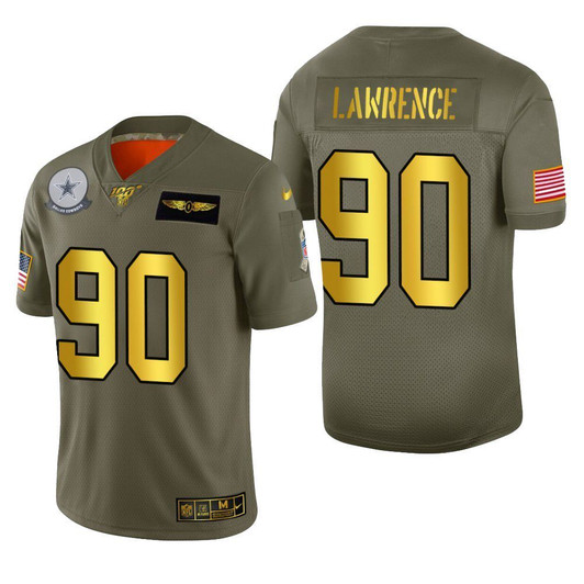 [FULLY STITCHED] Dallas Cowboys Demarcus Lawrence 2019 Salute To Service 100 Metallic Limited Football Jersey 