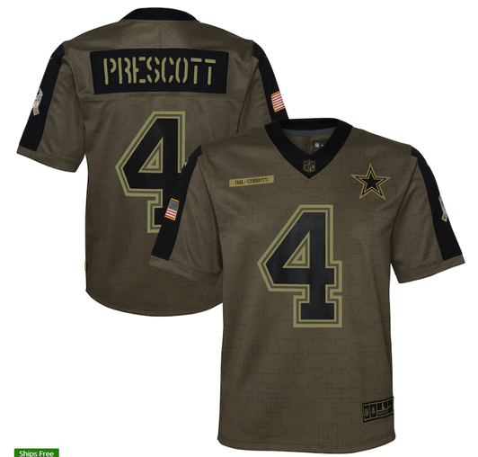 [FULLY STITCHED] #4 Dallas Cowboys Dak Prescott Olive 2021 Salute To Service Style 3 Limited Football Jersey 