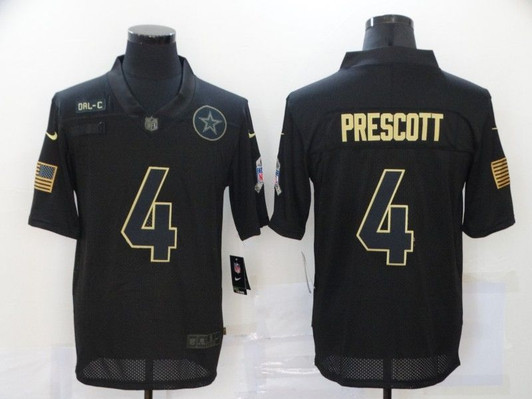 [FULLY STITCHED] #4 Dallas Cowboys Dak Prescott 2020 Black Limited Football Jersey 