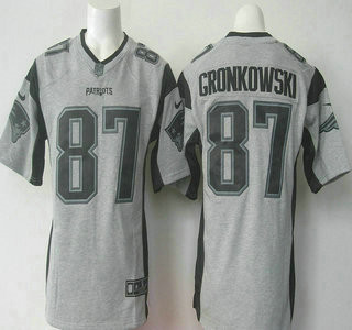 [FULLY STITCHED] #87 New England Patriots Rob Gronkowski Gray Gridiron 2015 Gray Limited Football Jersey 