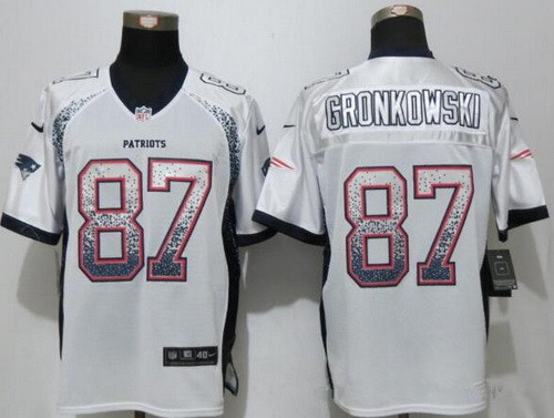 [FULLY STITCHED] #87 New England Patriots Rob Gronkowski White Drift Limited Football Jersey 