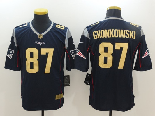 [FULLY STITCHED] #87 New England Patriots Rob Gronkowski Navy Blue With Gold Limited Football Jersey 