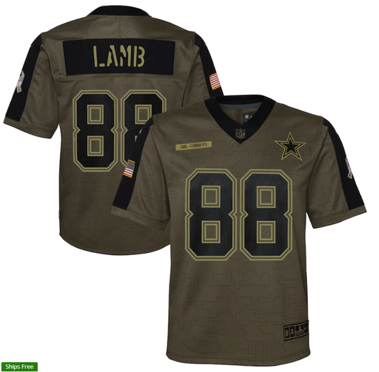 [FULLY STITCHED] #88 Dallas Cowboys Ceedee Lamb Olive 2021 Salute To Service Style 3 Limited Football Jersey 