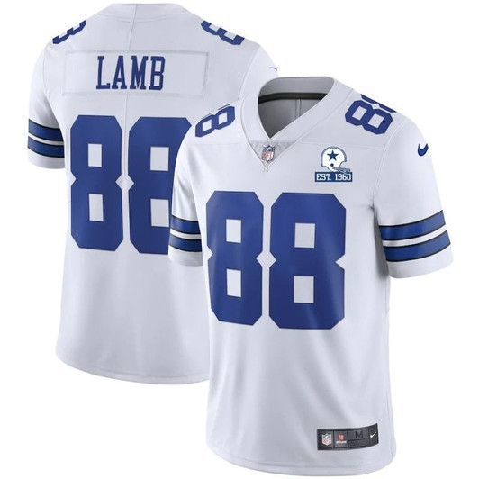 [FULLY STITCHED] #88 Dallas Cowboys Ceedee Lamb 2020 White Style 2 Limited Football Jersey 