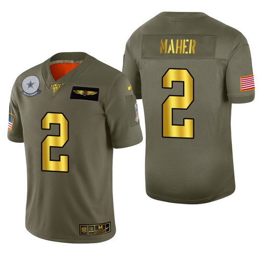 [FULLY STITCHED] Dallas Cowboys Brett Maher 2019 Salute To Service 100 Metallic Limited Football Jersey 