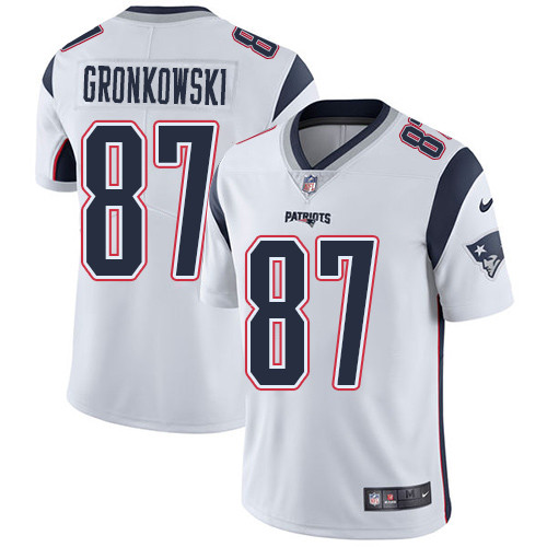 [FULLY STITCHED] #87 New England Patriots Rob Gronkowski White Style 3 Limited Football Jersey 