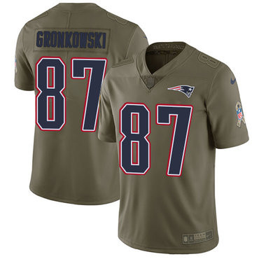 [FULLY STITCHED] #87 New England Patriots Rob Gronkowski Olive 2017 Salute To Service Limited Football Jersey 