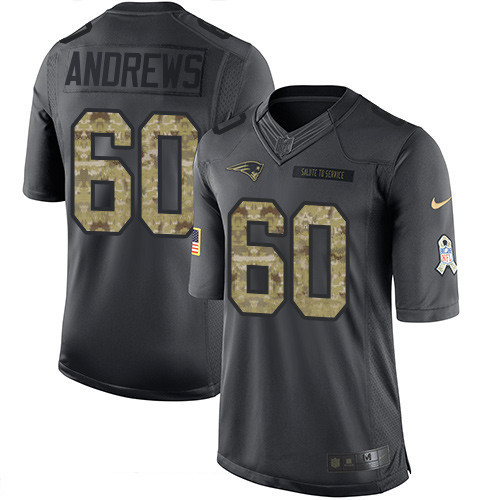 [FULLY STITCHED] #60 New England Patriots David Andrews Black Anthracite 2016 Salute To Service Limited Football Jersey 