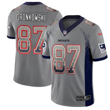 [FULLY STITCHED] #87 New England Patriots Rob Gronkowski Grey Rush Drift Limited Football Jersey 