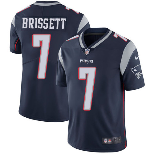 [FULLY STITCHED] #7 New England Patriots Jacoby Brissett Navy Blue Limited Football Jersey 