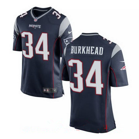 [FULLY STITCHED] #34 New England Patriots Rex Burkhead Navy Blue Limited Football Jersey 