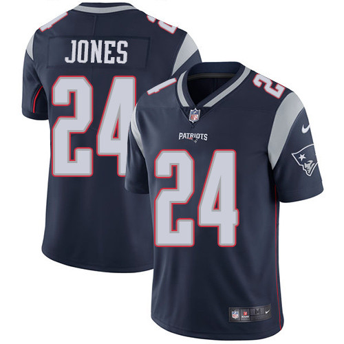 [FULLY STITCHED] #24 New England Patriots Cyrus Jones Navy Blue Limited Football Jersey 