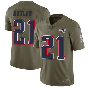 [FULLY STITCHED] #21 New England Patriots Malcolm Butler Olive 2017 Salute To Service Limited Football Jersey 