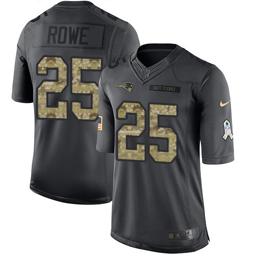 [FULLY STITCHED] #25 New England Patriots Eric Rowe Black Anthracite 2016 Salute To Service Limited Football Jersey 
