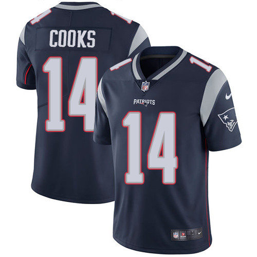[FULLY STITCHED] #14 New England Patriots Brandin Cooks Navy Blue Limited Football Jersey 