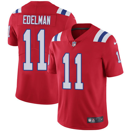 [FULLY STITCHED] #11 New England Patriots Julian Edelman Red Alternate Style 2 Limited Football Jersey 