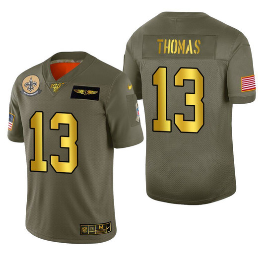 [FULLY STITCHED] New Orleans Saints Michael Thomas 2019 Salute To Service 100 Metallic Limited Football Jersey 